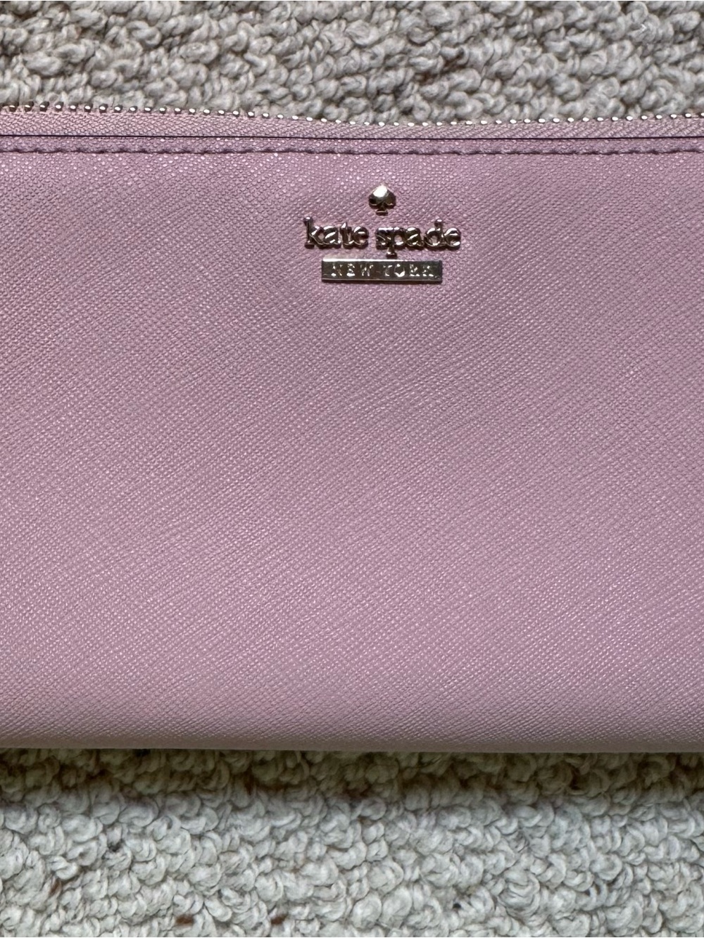 kate spade Soft Pink Saffiano Zip Pouch with Gold Logo